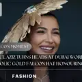 Mahira Abdul Aziz turns heads at Dubai World Cup 2026 with symbolic gold falcon hat honouring the UAE