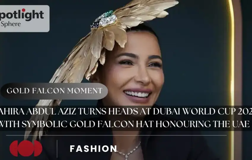 Mahira Abdul Aziz turns heads at Dubai World Cup 2026 with symbolic gold falcon hat honouring the UAE