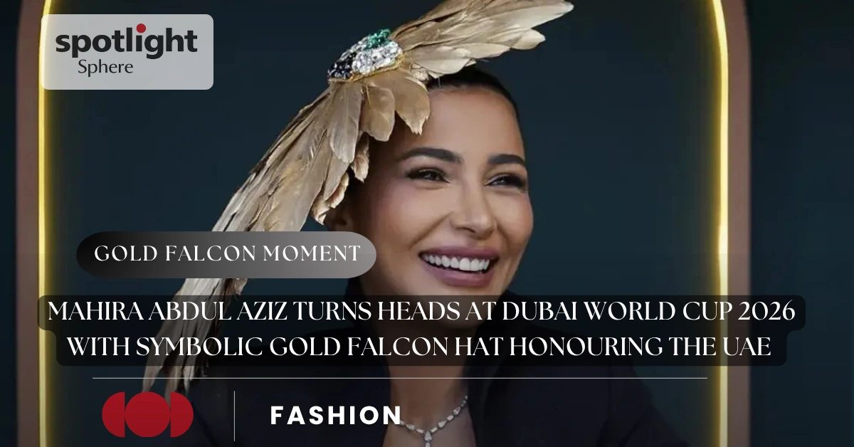 Mahira Abdul Aziz turns heads at Dubai World Cup 2026 with symbolic gold falcon hat honouring the UAE